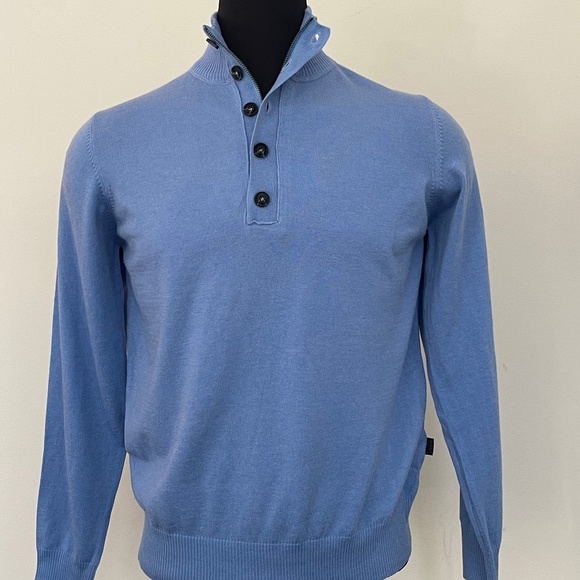 New Hugo Boss Sweater Half Zip Buttons Sky Blue Wool